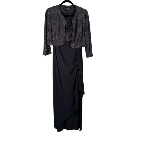 Alex Evening Grey Sparkle Maxi Dress Jacket Set Wedding Mother of Bride Women 12 - Picture 1 of 7